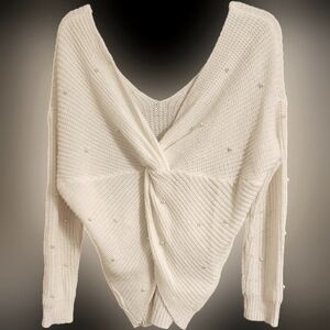 Francesca's Miami white sweater with pearls size xs